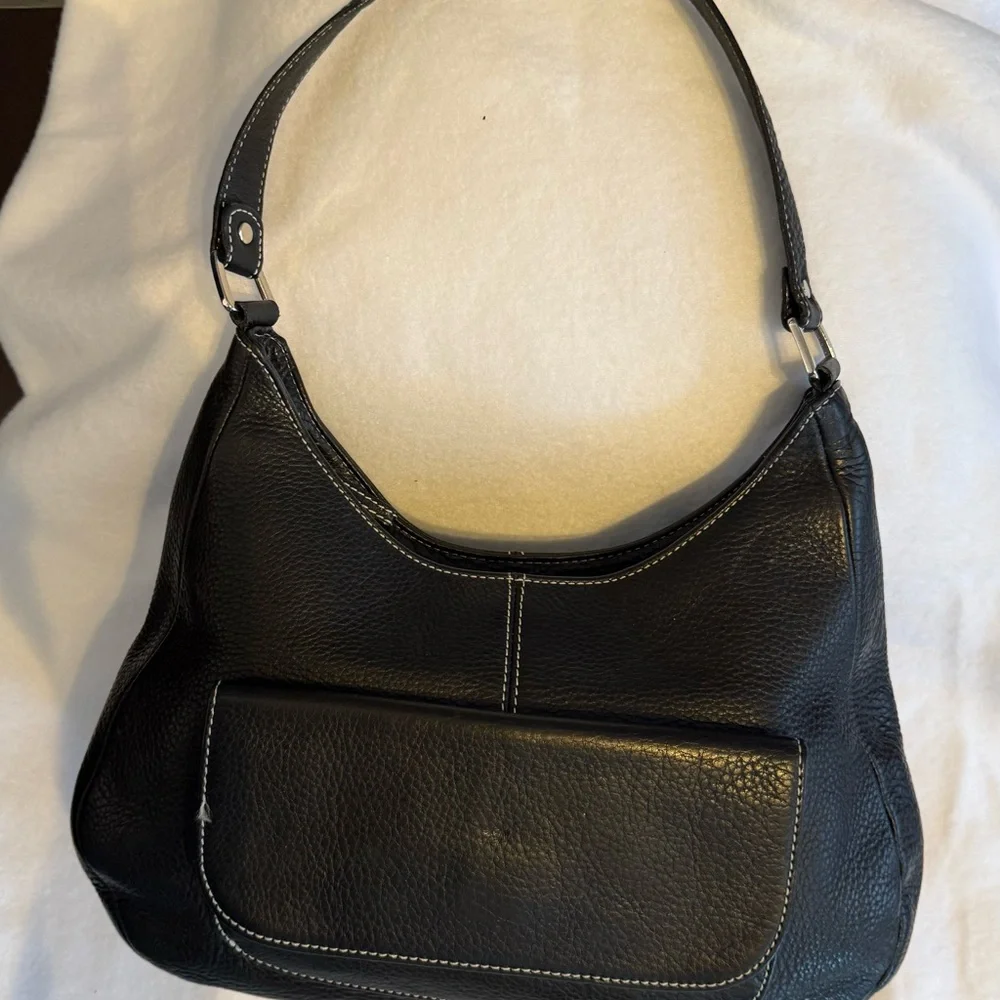 Ann Taylor Black Pebbled Leather Shoulder Bag